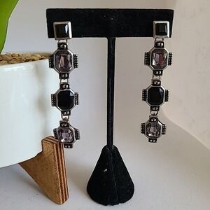 Unknown Statement Dangle Drop‎ Earrings Black Purple Rhinestone Fashion Jewelry